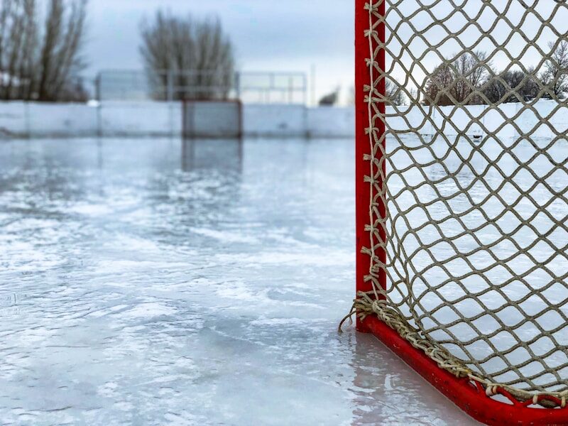 Hockey players on ice during NHL game